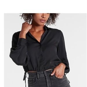EXPRESS Satin Side Tie Button Down Shirt